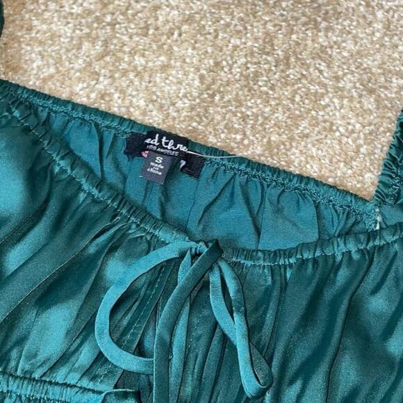 Mixed Threads blouse top Long Sleeve Textured Satin Emarald green puff sleeve SM - Picture 7 of 11